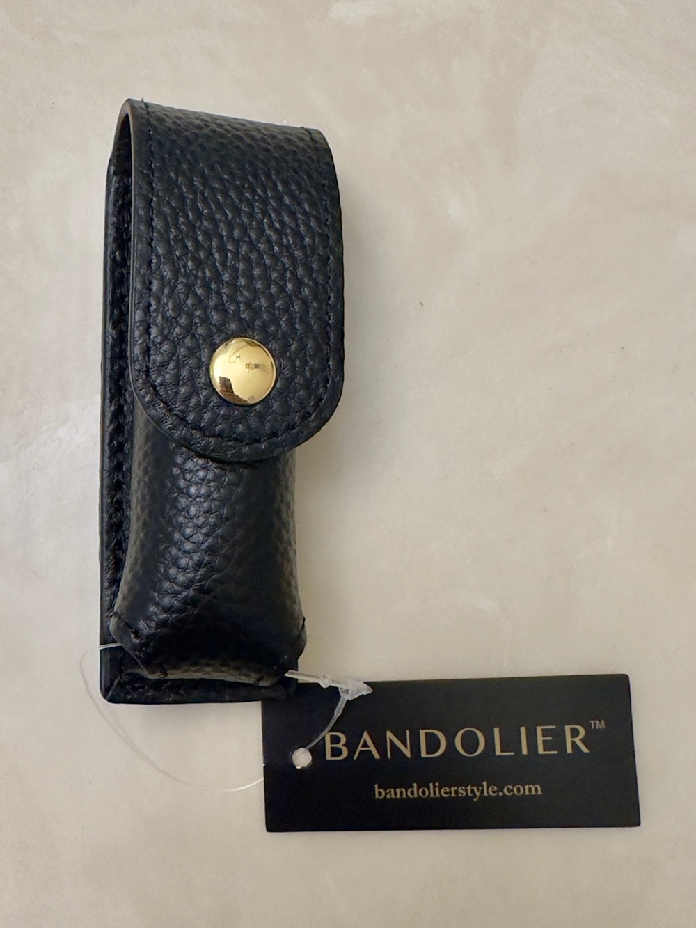 Bandolier Black Pebbled Leather Key & Card Holder with Gold Snap